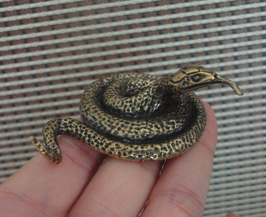 Vintage Brass Coiled Snake Figurine Statue for Garden Decor