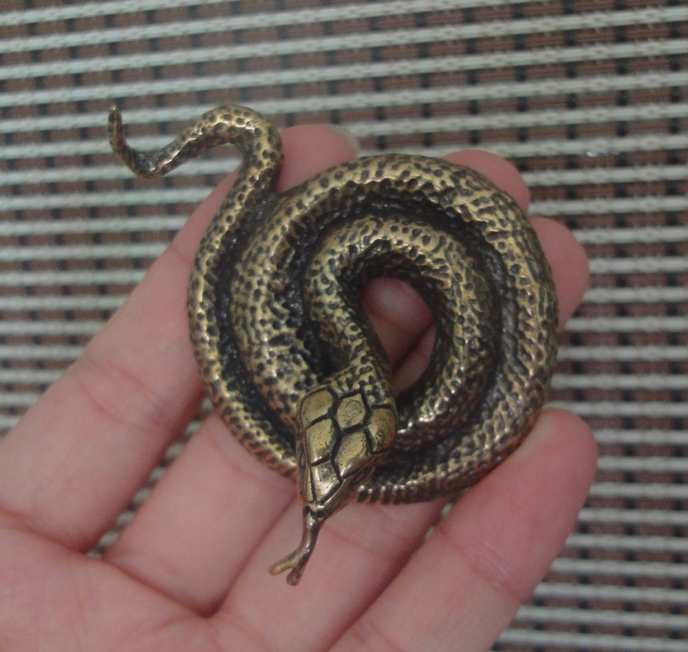 Vintage Brass Coiled Snake Figurine Statue for Garden Decor