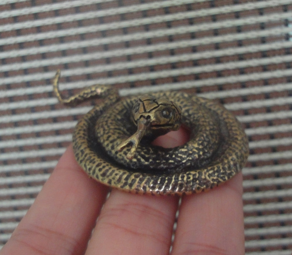 Vintage Brass Coiled Snake Figurine Statue for Garden Decor