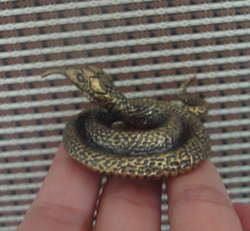 Vintage Brass Coiled Snake Figurine Statue for Garden Decor