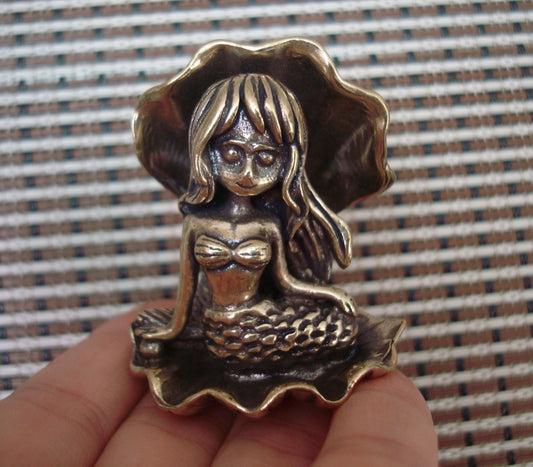 Solid Brass Sea Daughter Mermaid Figurine Vintage Style Pure Copper Statue