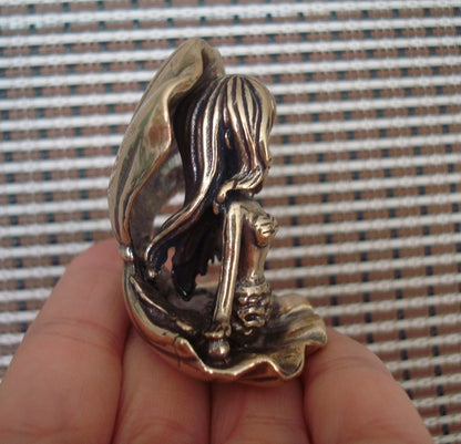 Solid Brass Sea Daughter Mermaid Figurine Vintage Style Pure Copper Statue