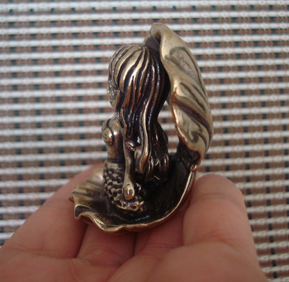 Solid Brass Sea Daughter Mermaid Figurine Vintage Style Pure Copper Statue