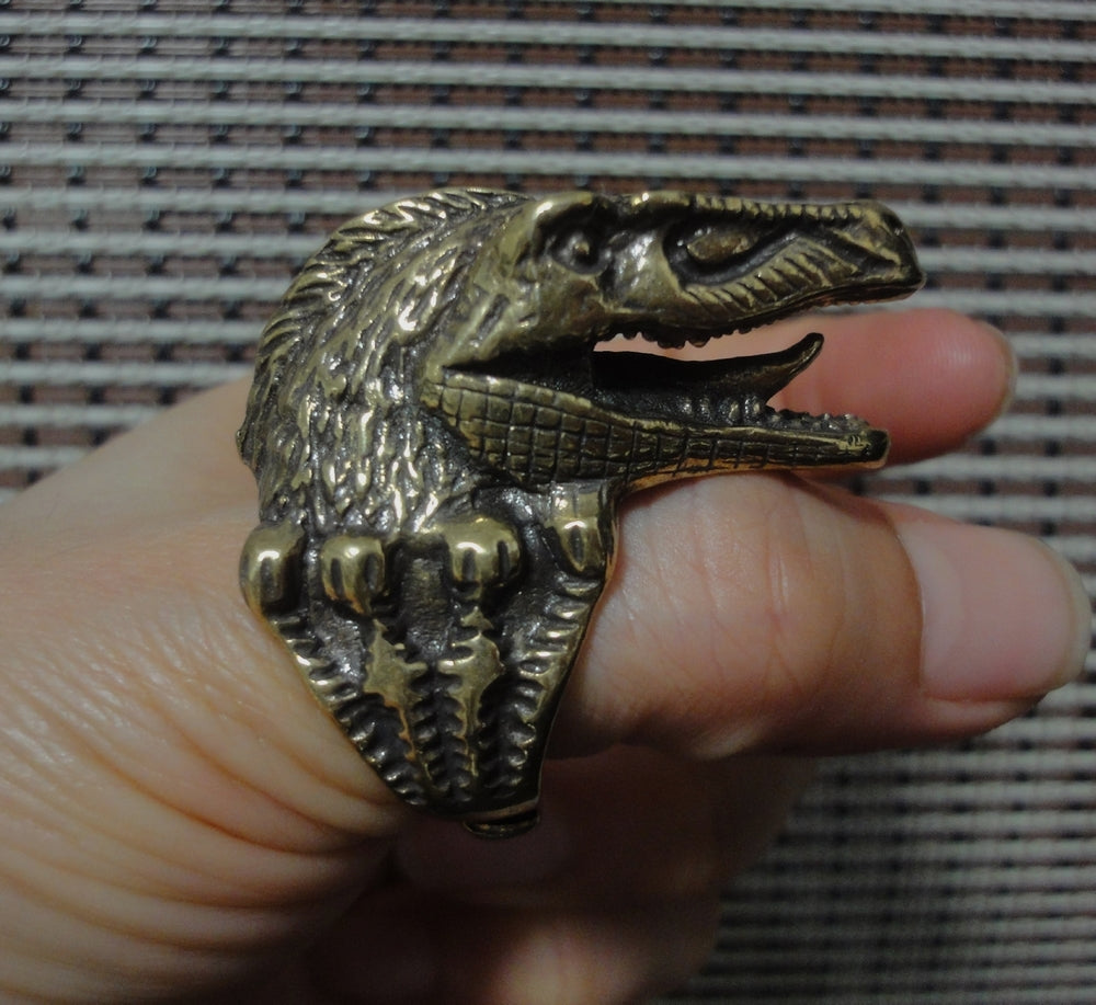 Vintage Style Solid Brass Cool Crocodile Head Men Open Ring-US Size 8