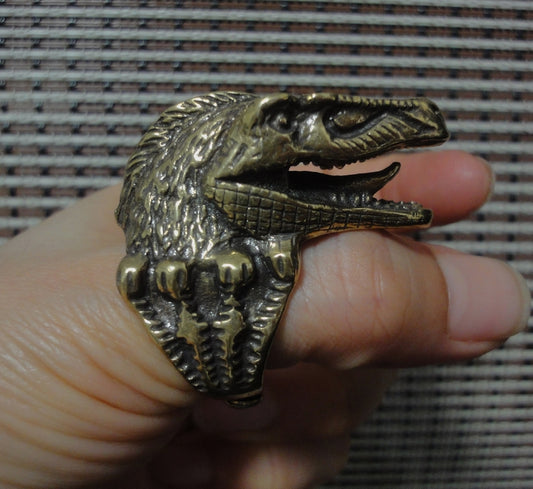 Vintage Style Solid Brass Cool Crocodile Head Men Open Ring-US Size 8