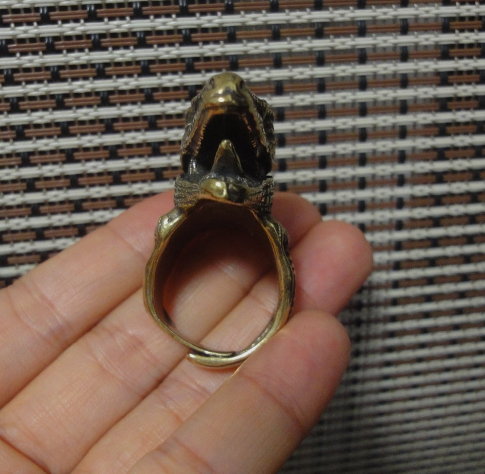 Vintage Style Solid Brass Cool Crocodile Head Men Open Ring-US Size 8
