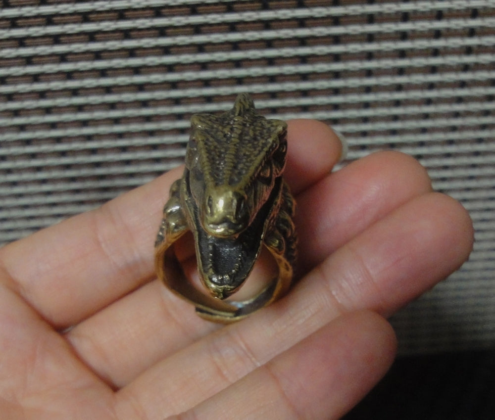 Vintage Style Solid Brass Cool Crocodile Head Men Open Ring-US Size 8