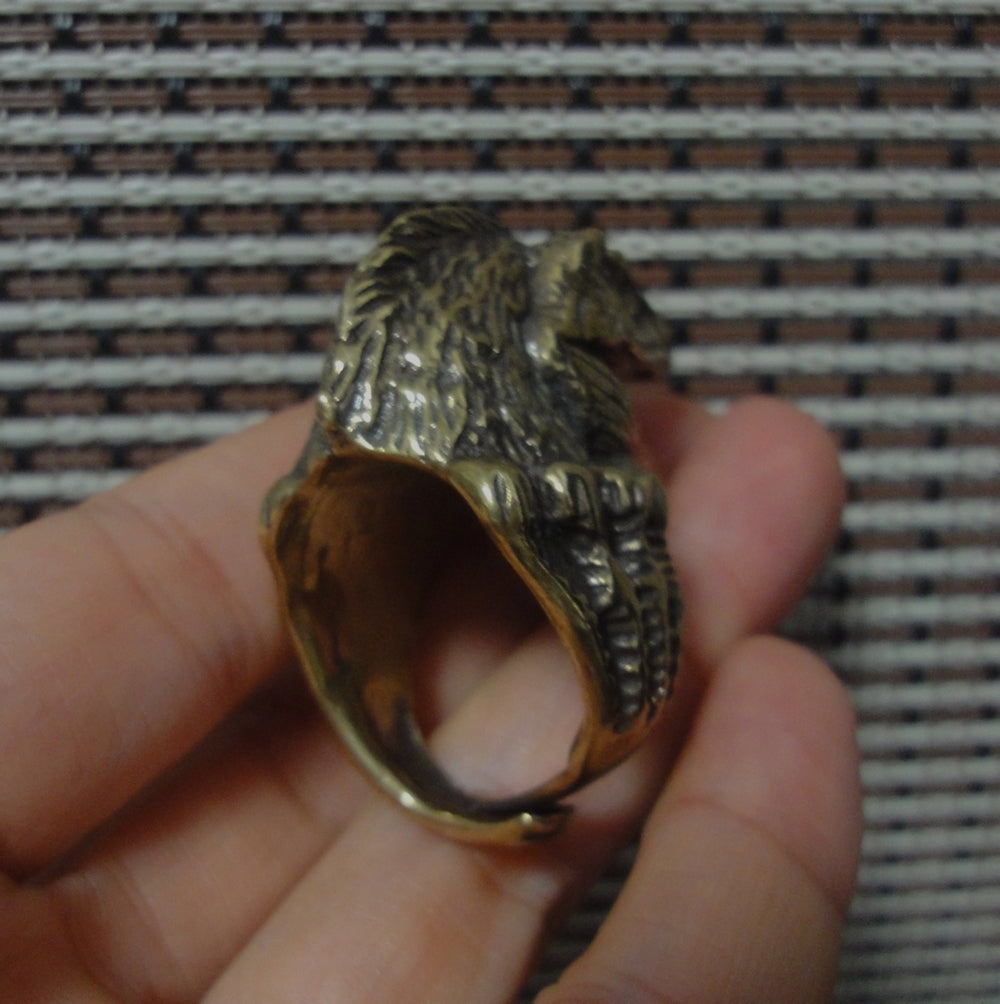 Vintage Style Solid Brass Cool Crocodile Head Men Open Ring-US Size 8