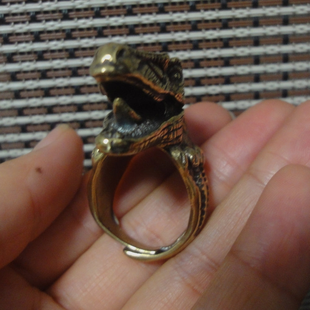 Vintage Style Solid Brass Cool Crocodile Head Men Open Ring-US Size 8