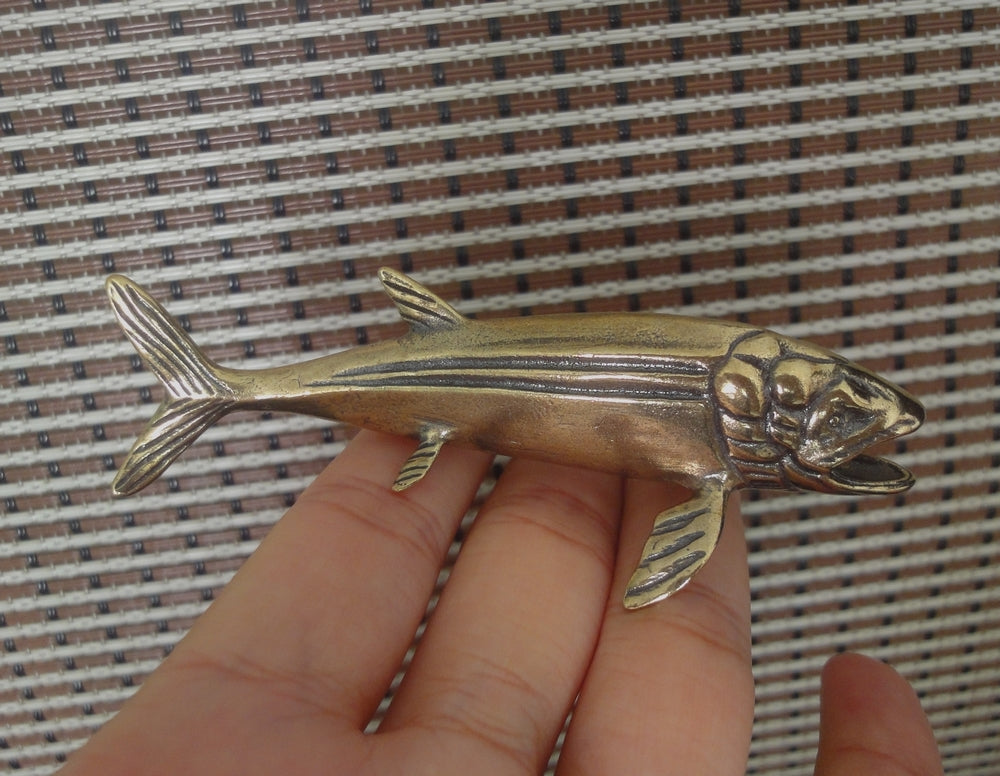 Solid Brass Salmon Fish Figurine Vintage Style Statue for Home Decor