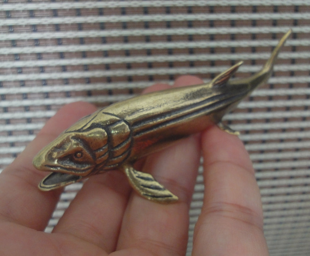 Solid Brass Salmon Fish Figurine Vintage Style Statue for Home Decor