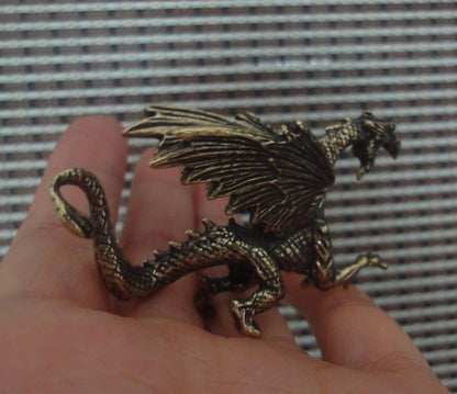 Vintage Style Brass Winged Dragon Pterosaur Figurine - Mythical Decor Accent