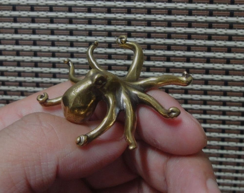 Solid Brass Copper Octopus Figurine Vintage Style Sea Animal Statue for Home Decor
