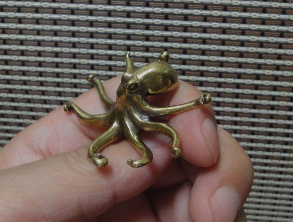 Solid Brass Copper Octopus Figurine Vintage Style Sea Animal Statue for Home Decor