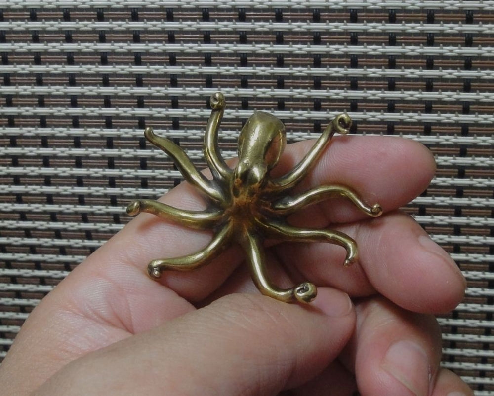 Solid Brass Copper Octopus Figurine Vintage Style Sea Animal Statue for Home Decor
