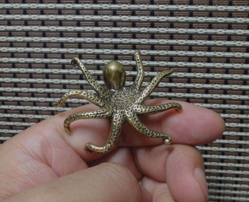 Solid Brass Copper Octopus Figurine Vintage Style Sea Animal Statue for Home Decor