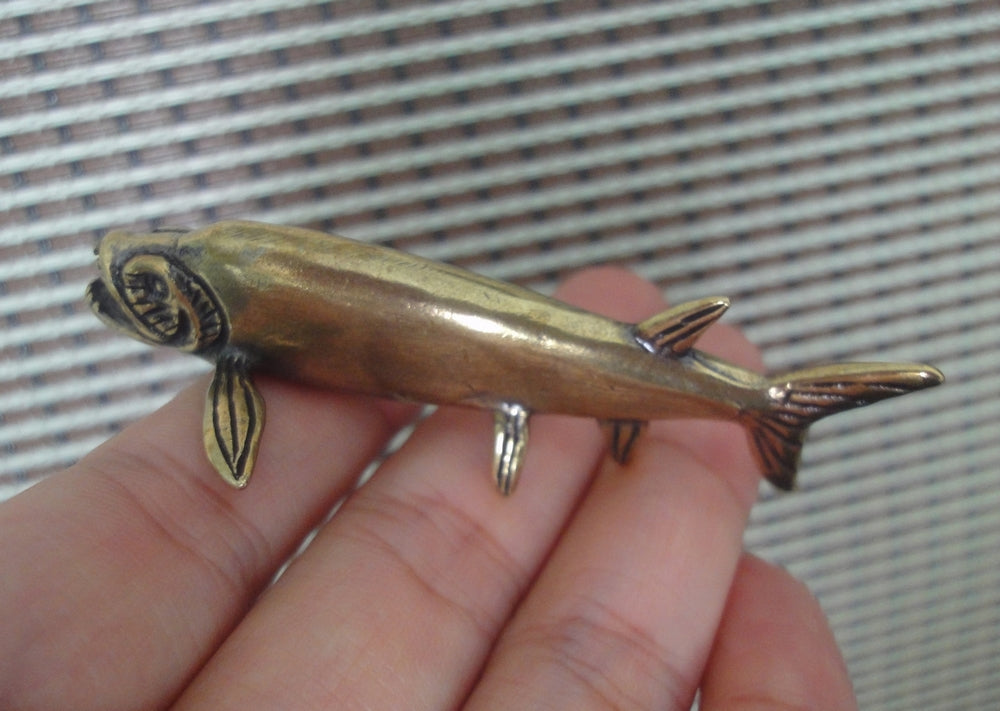Solid Brass Barracuda Fish Figurine Vintage Statue for Home Decor