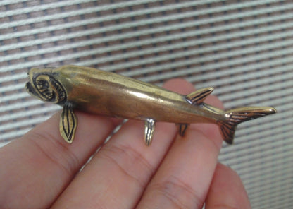 Solid Brass Barracuda Fish Figurine Vintage Statue for Home Decor