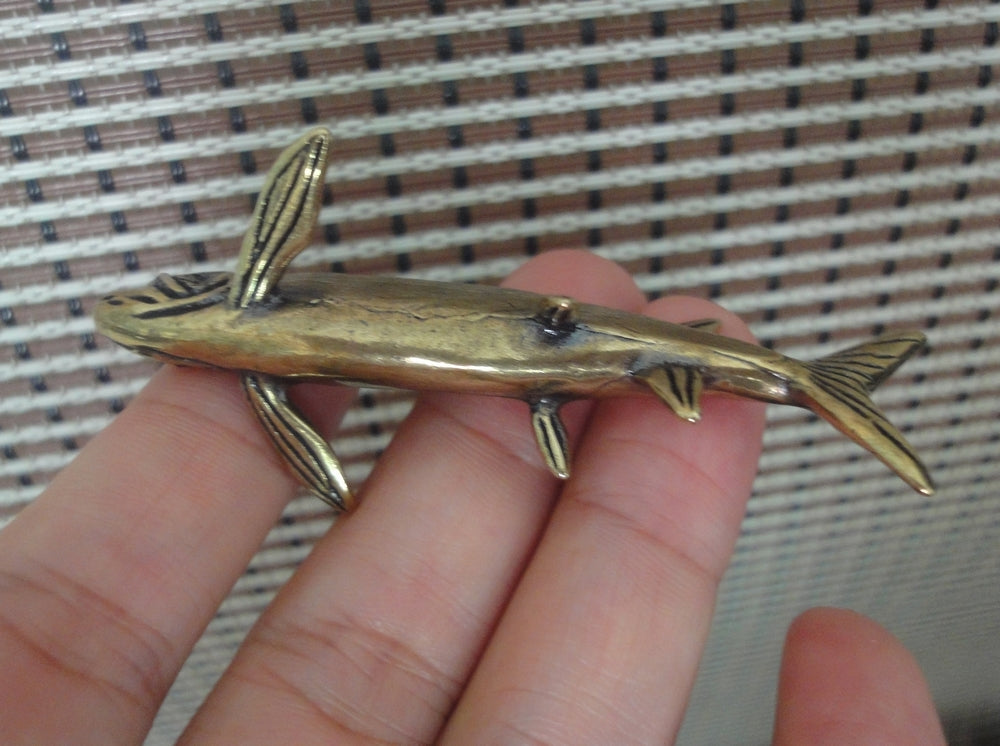 Solid Brass Barracuda Fish Figurine Vintage Statue for Home Decor