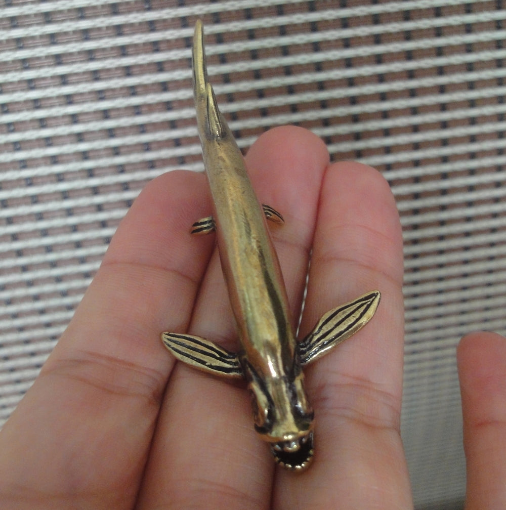 Solid Brass Barracuda Fish Figurine Vintage Statue for Home Decor