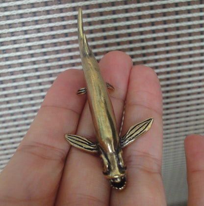 Solid Brass Barracuda Fish Figurine Vintage Statue for Home Decor