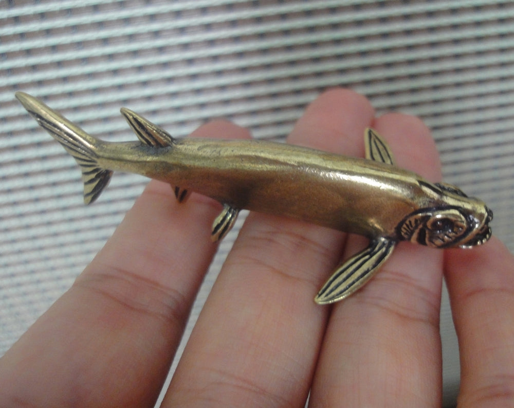 Solid Brass Barracuda Fish Figurine Vintage Statue for Home Decor