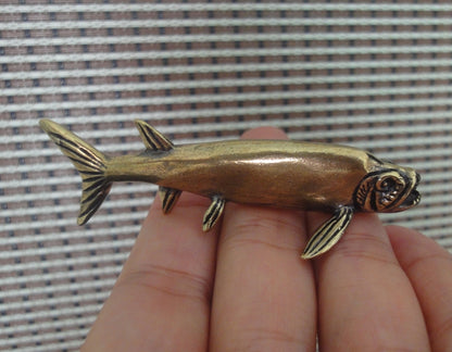 Solid Brass Barracuda Fish Figurine Vintage Statue for Home Decor