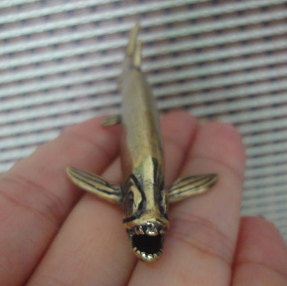 Solid Brass Barracuda Fish Figurine Vintage Statue for Home Decor