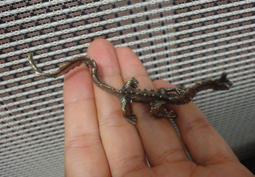 Solid Brass Chinese Flying Dragon Figurine Vintage Style Statue