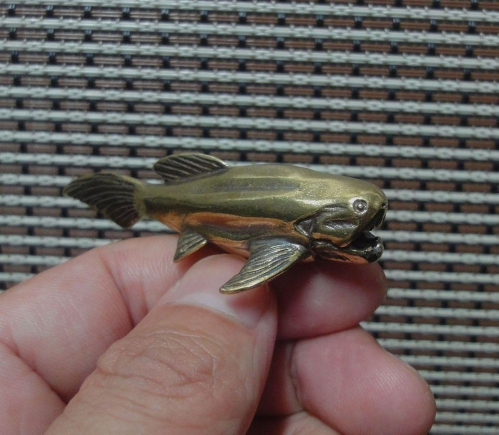 Solid Brass Dunkleosteus Deng Fish Figurine Sea Animal Statue for Home Decor