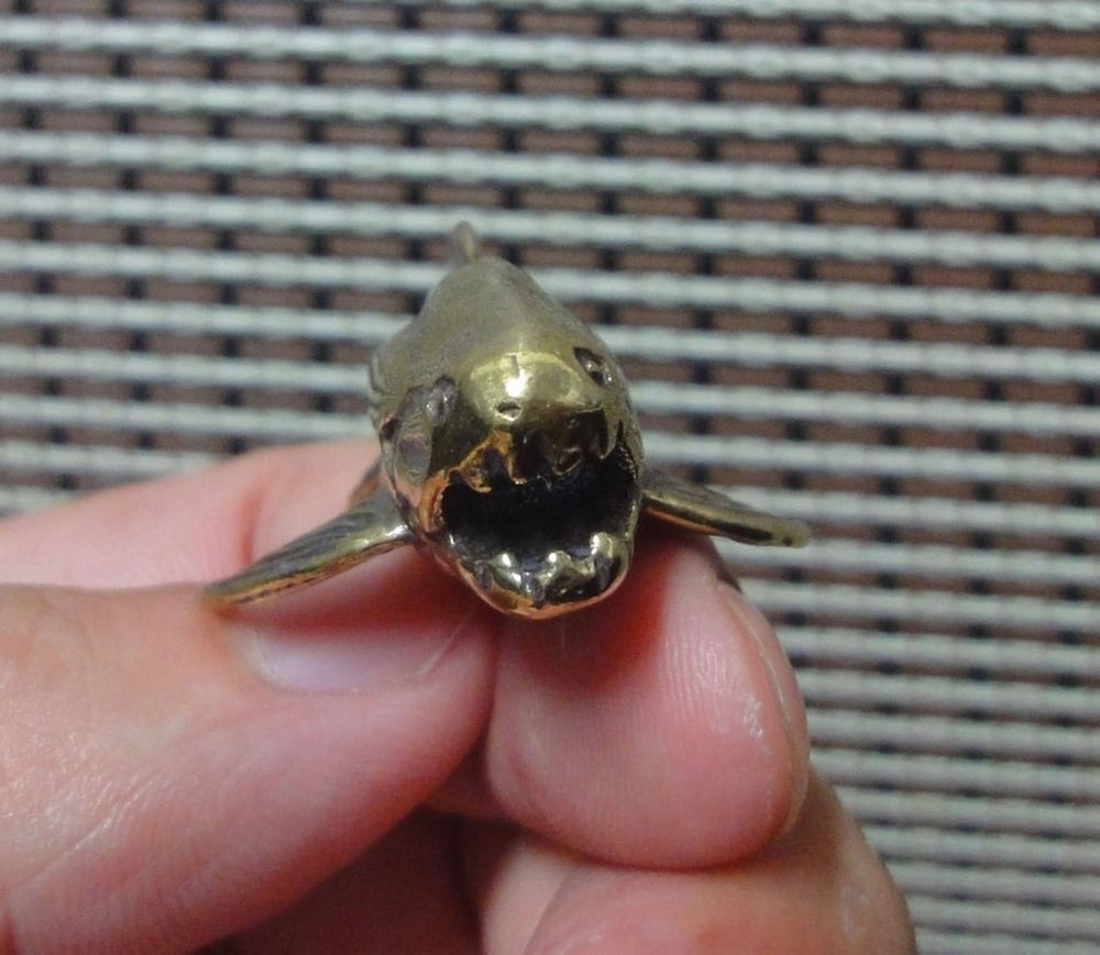 Solid Brass Dunkleosteus Deng Fish Figurine Sea Animal Statue for Home Decor