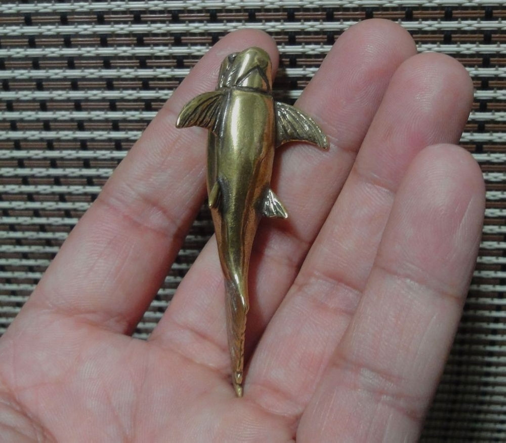 Solid Brass Dunkleosteus Deng Fish Figurine Sea Animal Statue for Home Decor