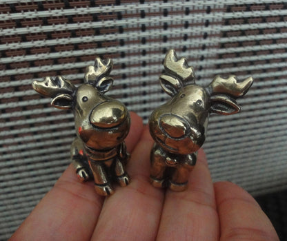 Solid Brass Couple Deer Moose Figurines: Vintage Style Home Decor Statues