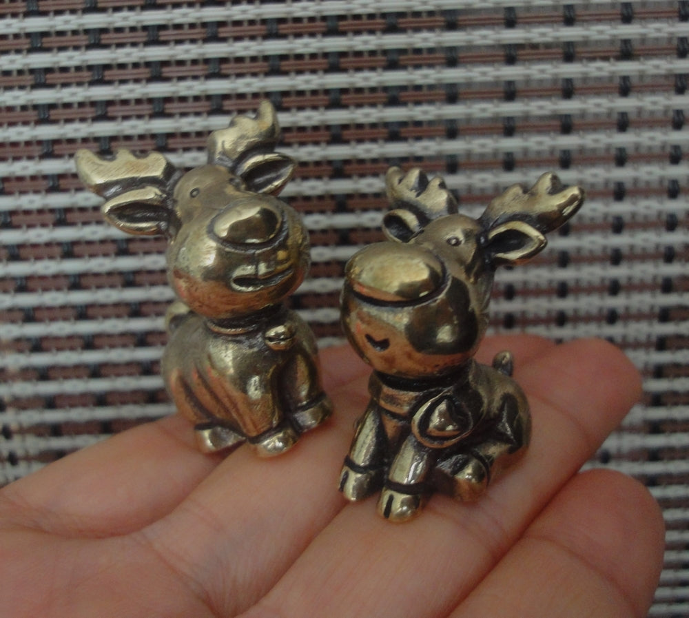 Solid Brass Couple Deer Moose Figurines: Vintage Style Home Decor Statues
