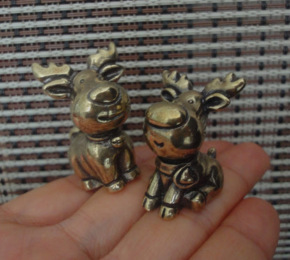 Solid Brass Couple Deer Moose Figurines: Vintage Style Home Decor Statues