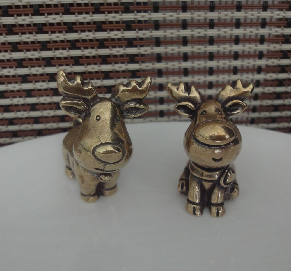 Solid Brass Couple Deer Moose Figurines: Vintage Style Home Decor Statues