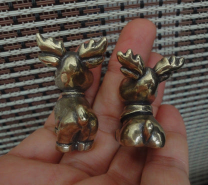 Solid Brass Couple Deer Moose Figurines: Vintage Style Home Decor Statues