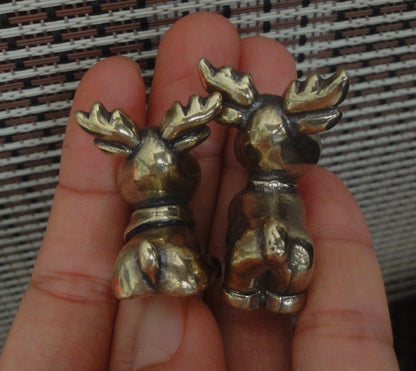 Solid Brass Couple Deer Moose Figurines: Vintage Style Home Decor Statues
