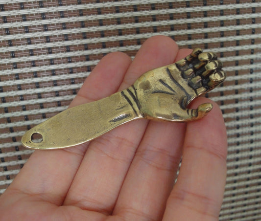 Solid Brass Lucky Right Hand Statue Pendant Vintage Style