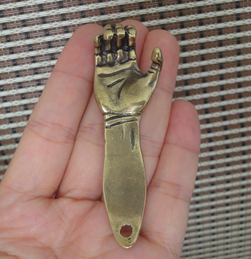 Solid Brass Lucky Right Hand Statue Pendant Vintage Style
