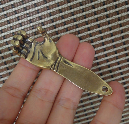 Solid Brass Lucky Right Hand Statue Pendant Vintage Style