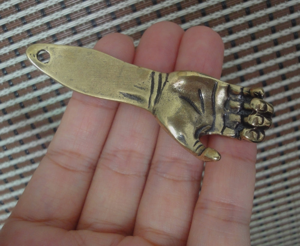Solid Brass Lucky Right Hand Statue Pendant Vintage Style