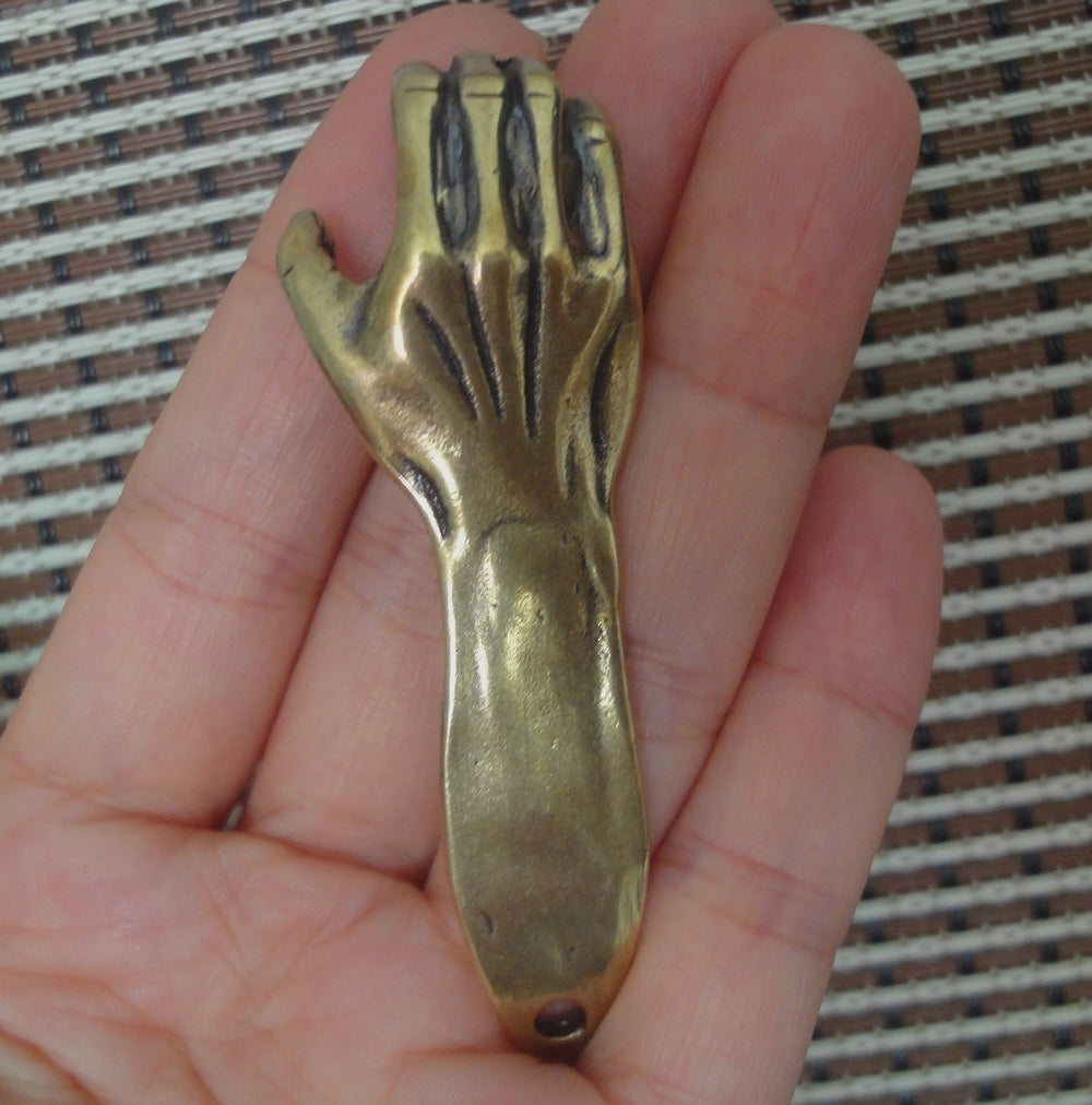 Solid Brass Lucky Right Hand Statue Pendant Vintage Style
