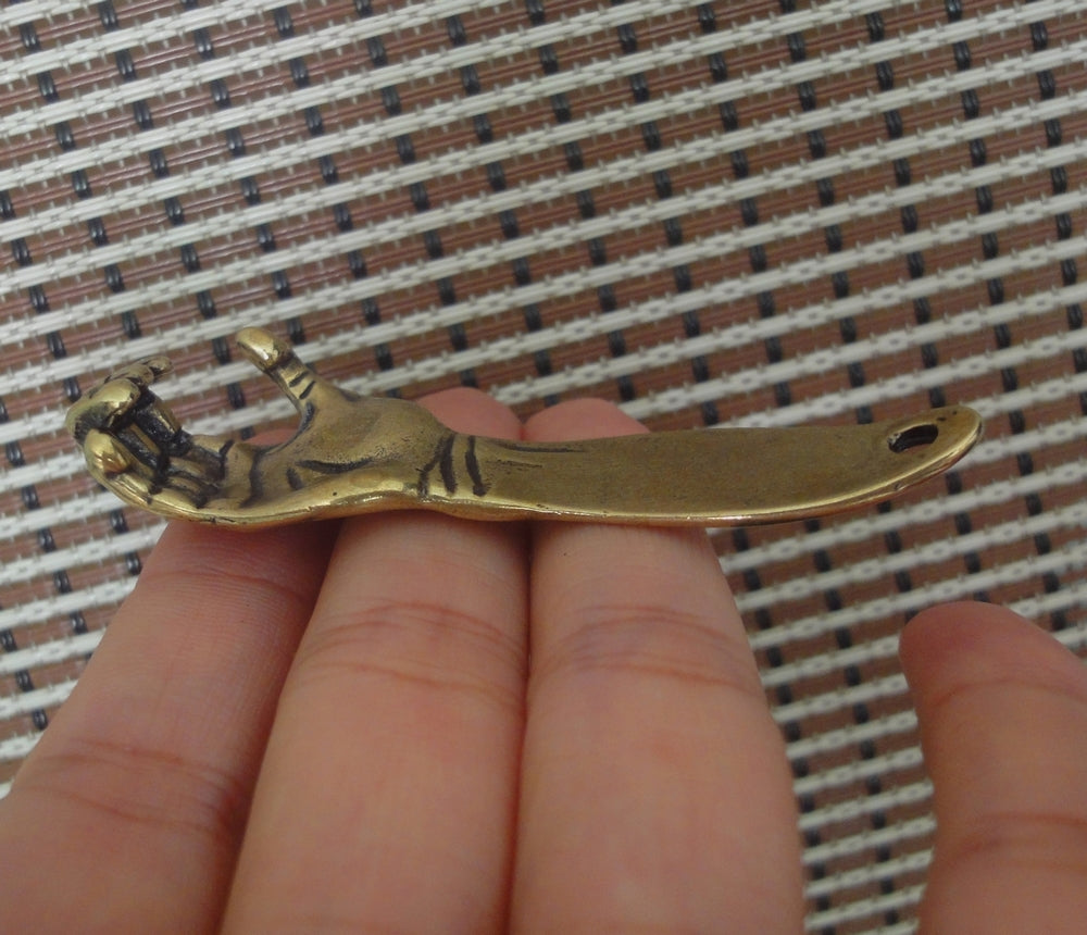 Solid Brass Lucky Right Hand Statue Pendant Vintage Style
