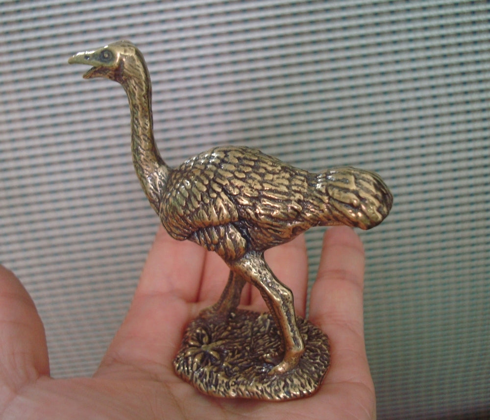 Vintage Style Solid Brass Ostrich Figurine Pure Copper Statue for Garden Decor