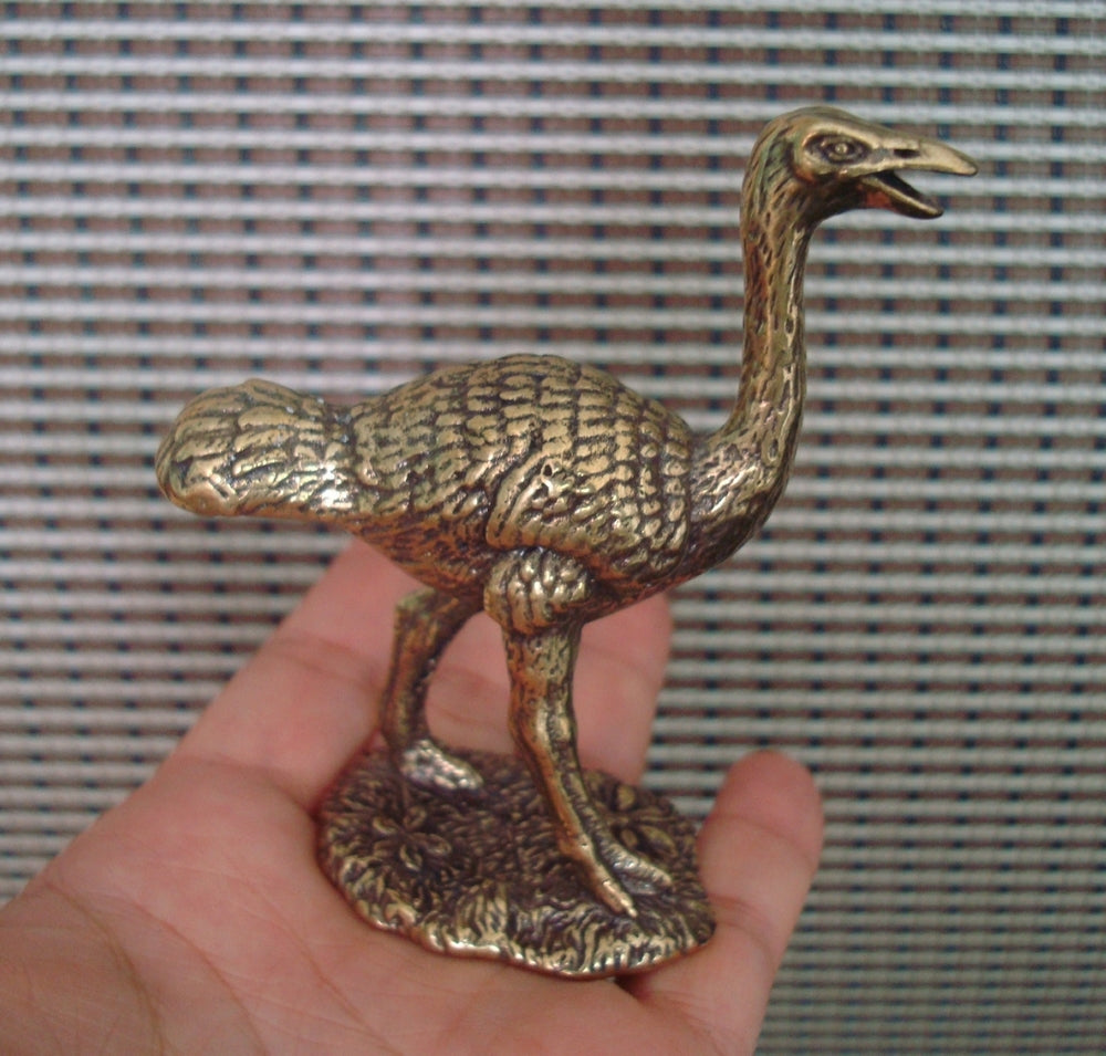 Vintage Style Solid Brass Ostrich Figurine Pure Copper Statue for Garden Decor