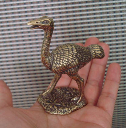 Vintage Style Solid Brass Ostrich Figurine Pure Copper Statue for Garden Decor