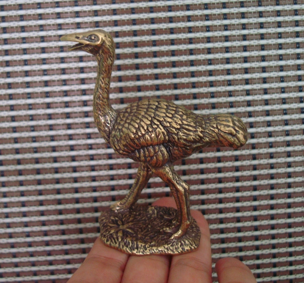 Vintage Style Solid Brass Ostrich Figurine Pure Copper Statue for Garden Decor