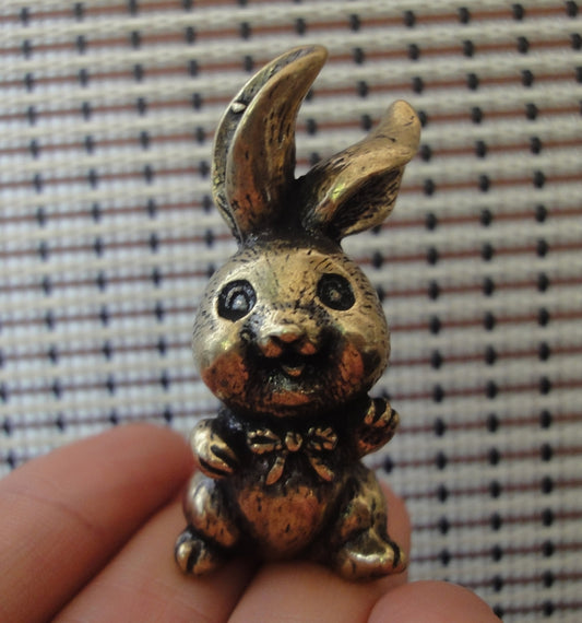 Vintage Solid Brass Bunny Figurine Carrying Baskets of Rabbits Statue