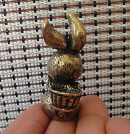Vintage Solid Brass Bunny Figurine Carrying Baskets of Rabbits Statue